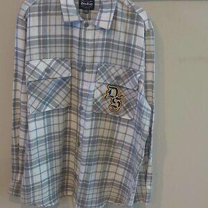 Dogg Supply men xl white/grey flannel button down shirt